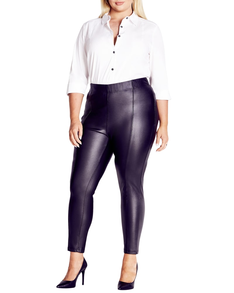 Front of a model wearing a size 14 PANT NEVE PU P/ON in Black by Ave Studio. | dia_product_style_image_id:256357